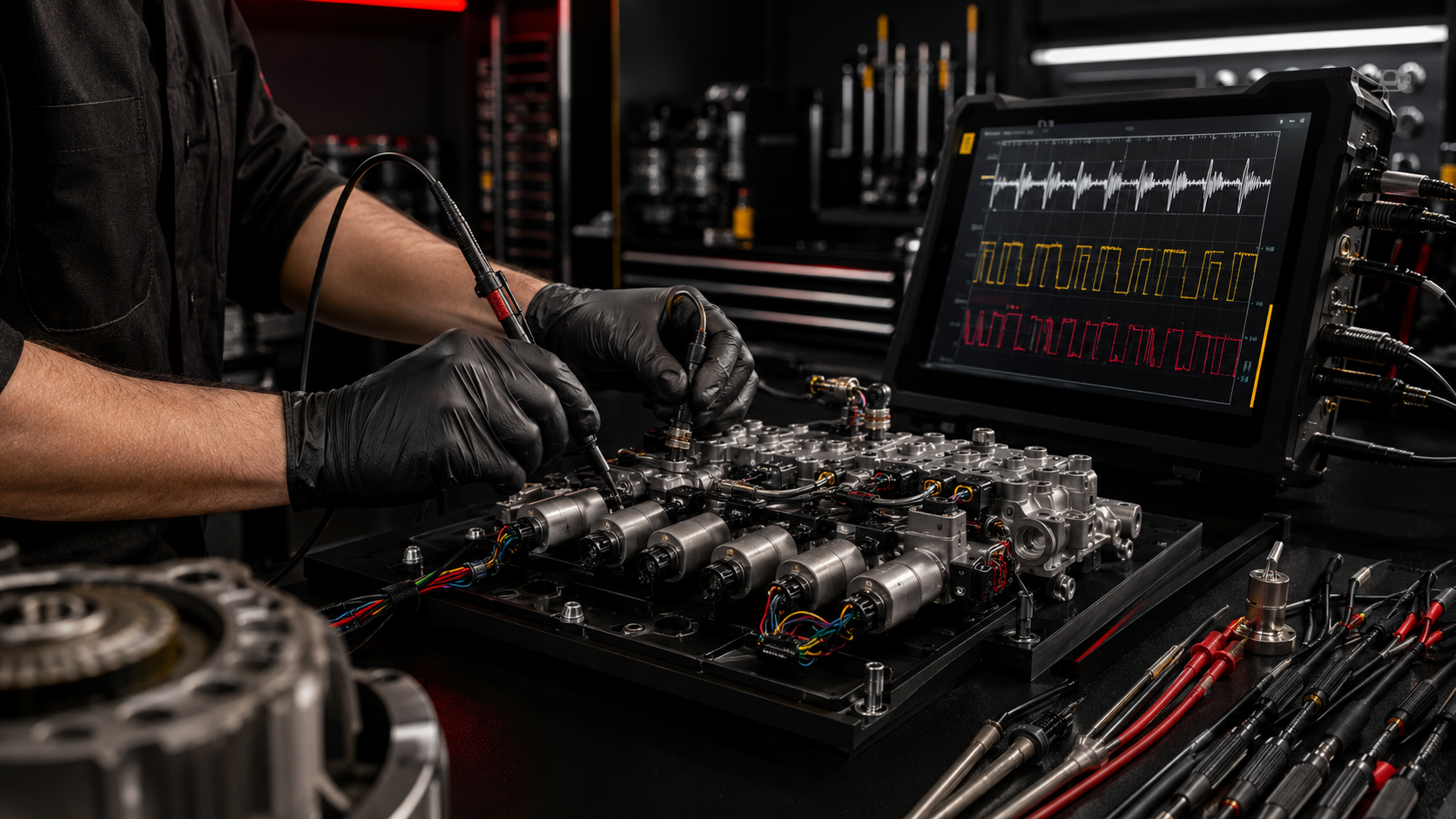 Oscilloscope testing of transmission solenoids and electronic signals
