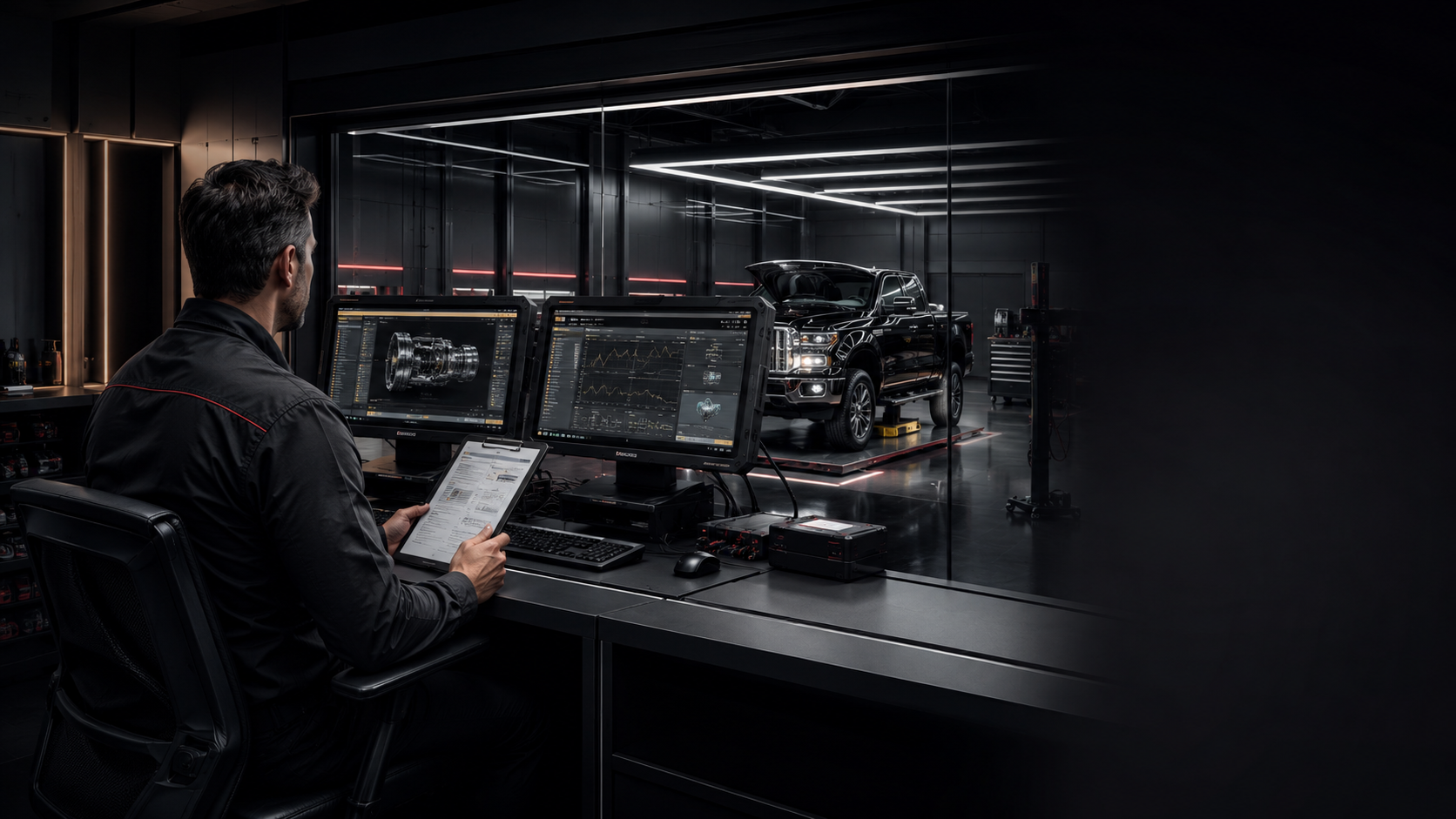 Electronic transmission diagnostic results being analyzed by a specialist
