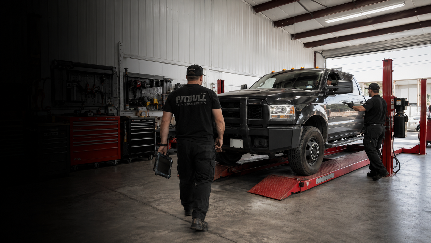Pitbull technician beginning a fast transmission repair inspection
